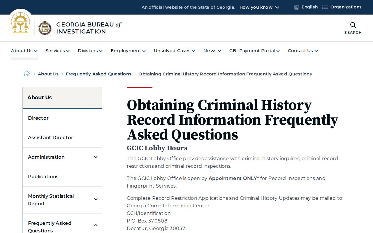GCIC criminal history record information FAQ