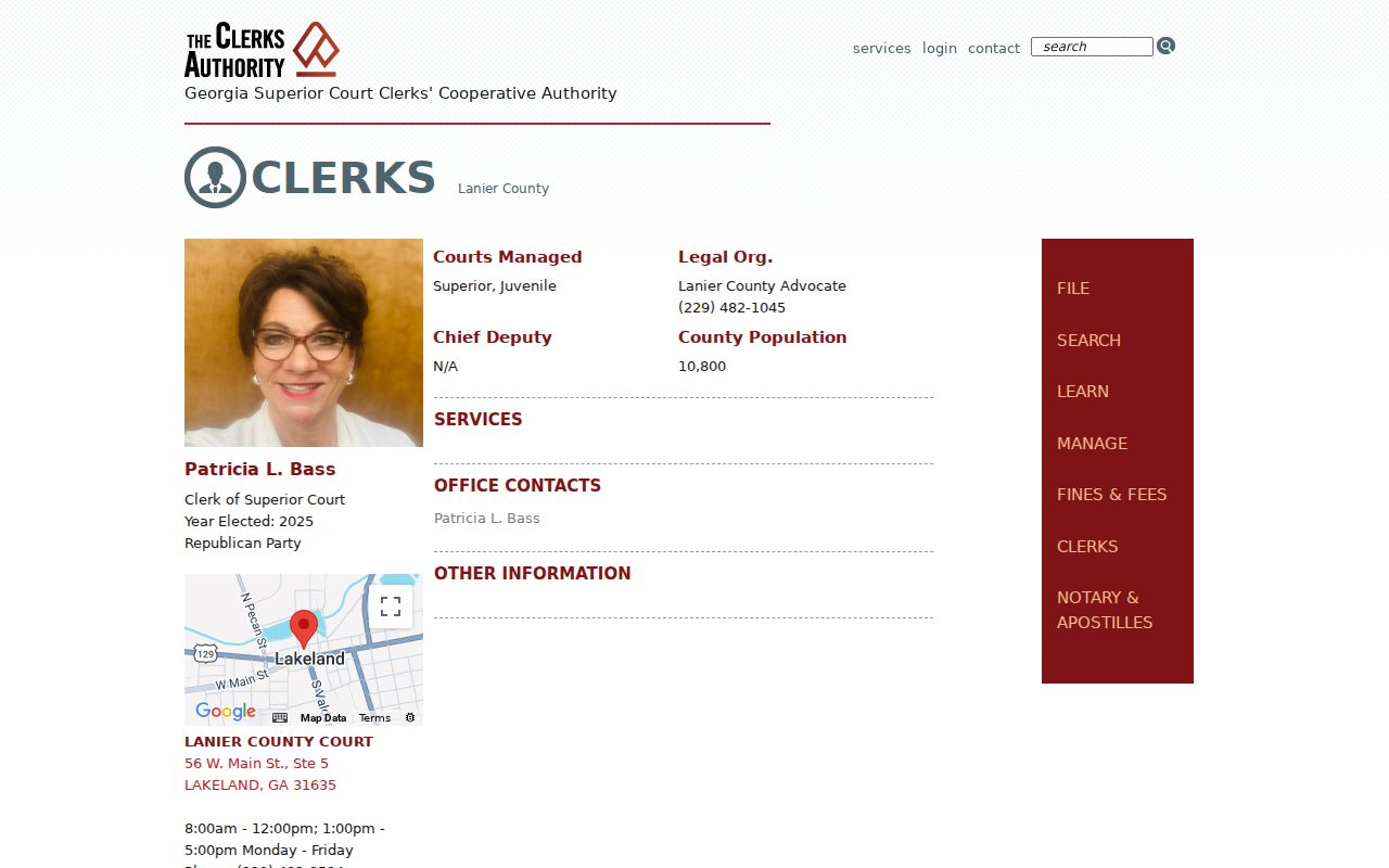 Official Lanier County Clerk of Superior Court profile